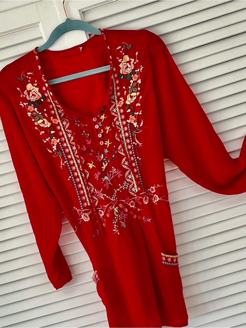Darling JOHNNY WAS Top Tunic Red